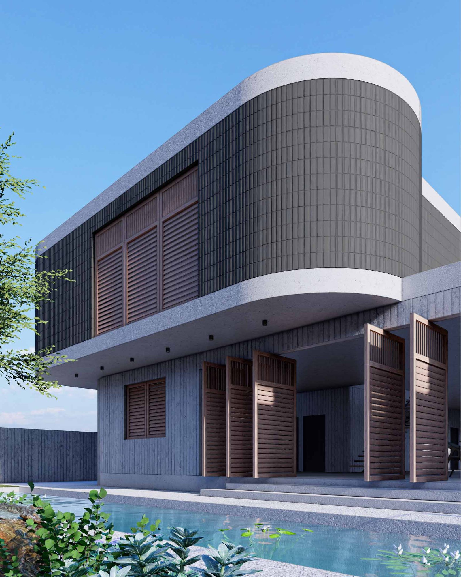 Proyecto de arquitectura sustentable en Guadalajara. Esta residencia de dos niveles fue diseñada por nuestro estudio de arquitectura utilizando la metodología BIM para optimizar recursos y la selección de materiales como concreto y madera