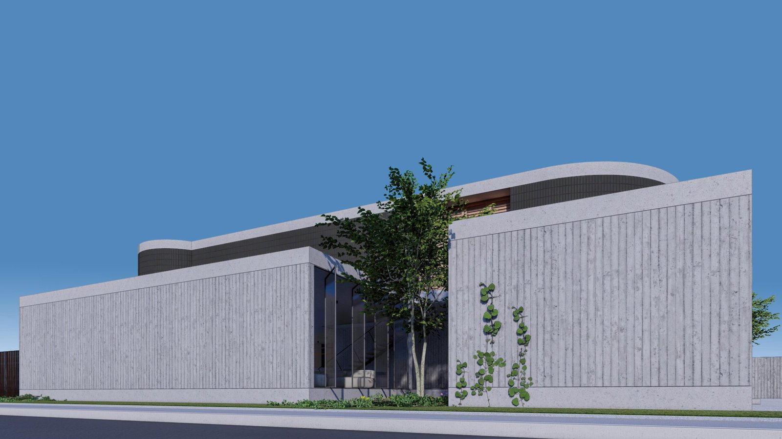 Diseño residencial en Guadalajara que muestra una rica paleta de materiales: la base de concreto, el block rayado oscuro en la planta alta y detalles en madera. Un proyecto representativo de nuestro estudio de arquitectura.