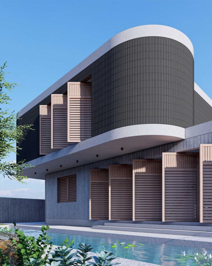 Proyecto Ejecutivo de arquitectura sustentable en Guadalajara. Esta residencia de dos niveles fue diseñada por nuestro estudio de arquitectura utilizando la metodología BIM para optimizar recursos y la selección de materiales como concreto, madera, acero y mármol negro.